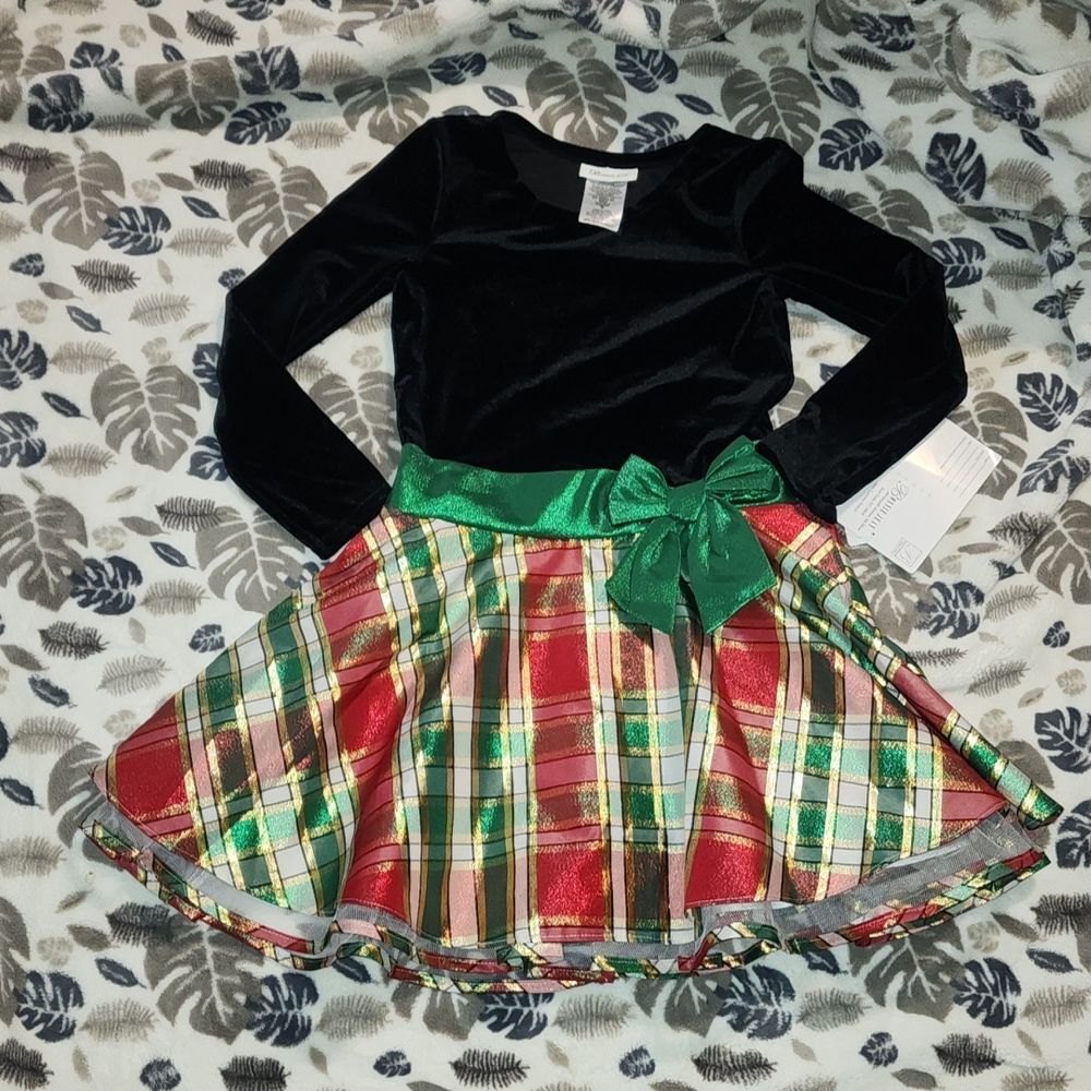 Girls Bonnie Jean Velvet & plaid Holiday Dress Size 12 - Picture 4 of 7